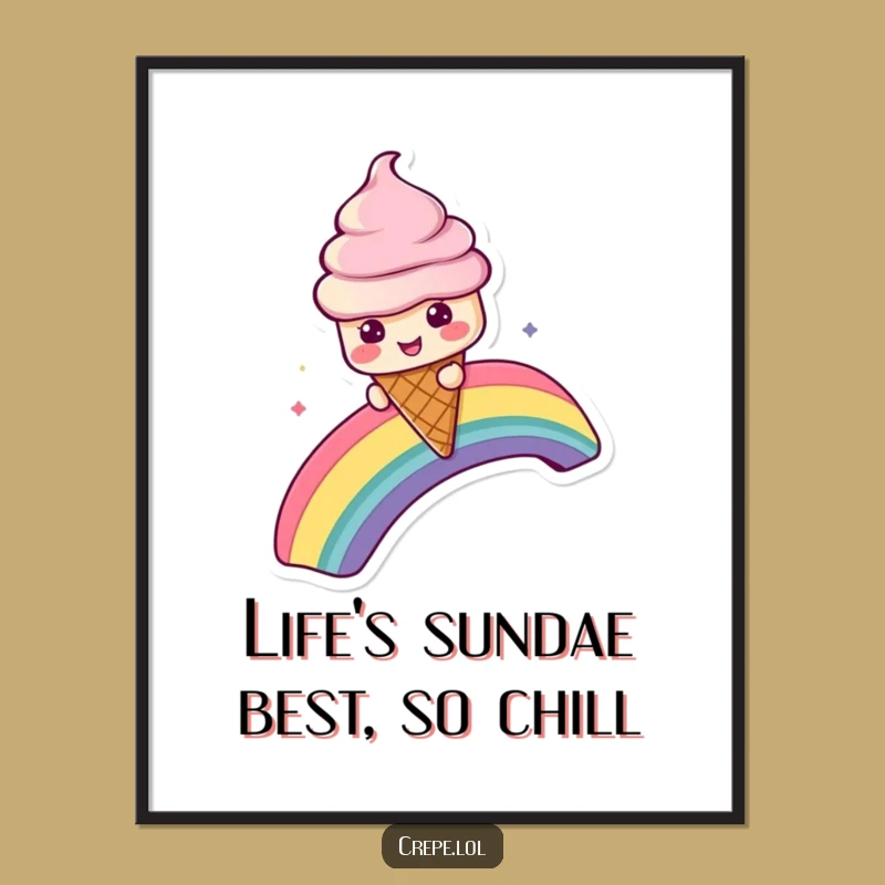 Funny Free Printable Wall Art: Ice Cream Cone Rainbow Slide, Downloadable Art for Fun