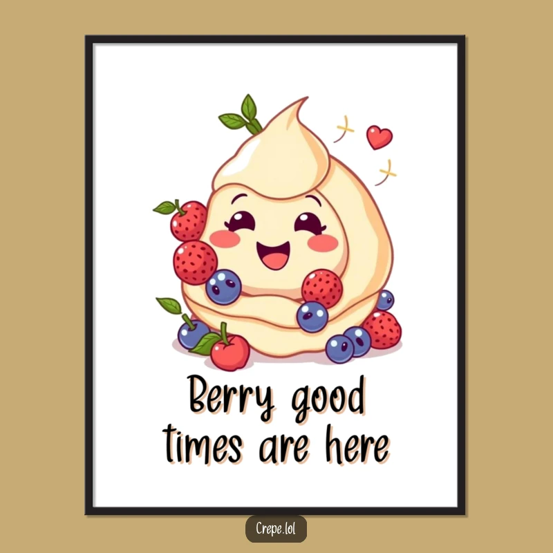 Funny Free Printable Wall Art: Smiley Crepe with Berries, Hilarious Downloadable Decor