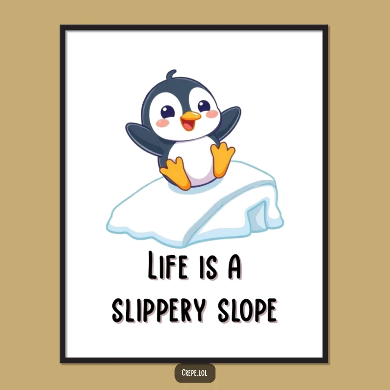 Funny Free Printable Wall Art: Penguin Slide, Quirky Decor Downloadable Art