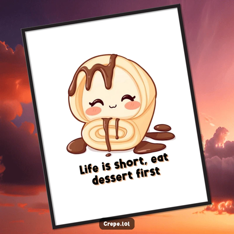 Funny Free Printable Wall Art: A winking rolled crepe with chocolate drizzle, adding a playful touch to any room.