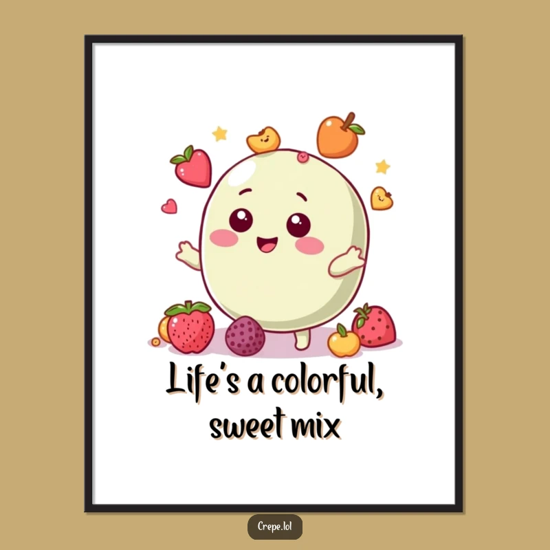 Funny Free Printable Wall Art: Giggling Macaron Juggling Fruit, Downloadable Art