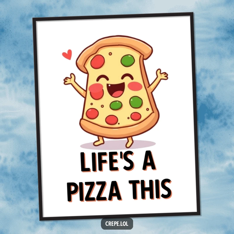 Funny Free Printable Wall Art: An ecstatic pizza slice dances with joy. Deliciously humorous downloadable art for food lovers.