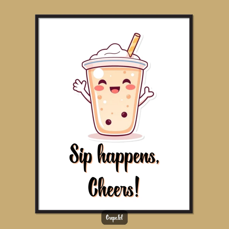 Free Printable Wall Art: Funny Waving Bubble Tea, Humorous Downloadable Art Gift!