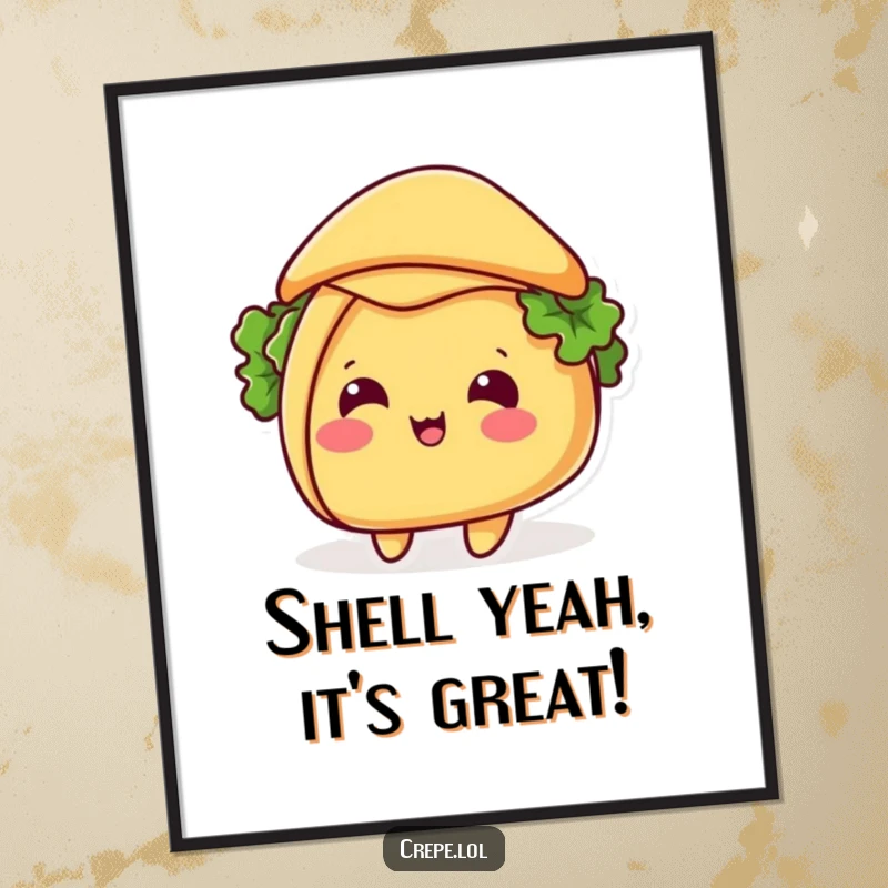 Funny Free Printable Wall Art: A smiling taco tipping its shell like a hat, offering a cheerful, stylish vibe.