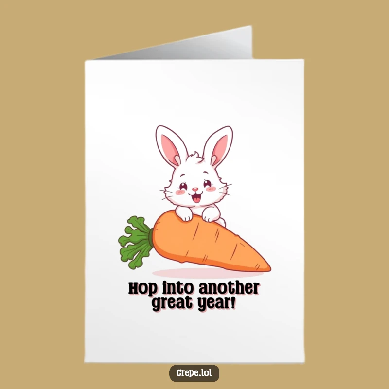 Free Printable Birthday Card: Bunny Hops Over Carrot - Funny & Energetic Downloadable Gift!