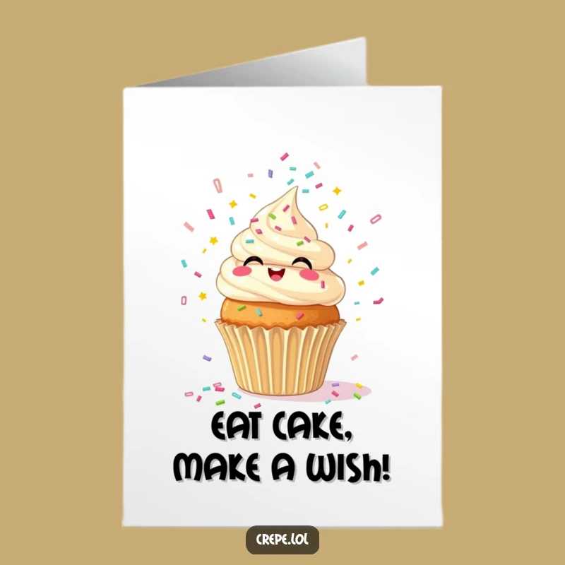 Free Printable Birthday Card: Giggling Confetti Cupcake Funny Downloadable Gift