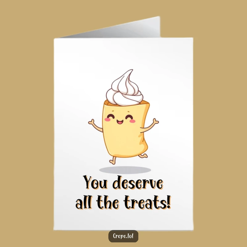 Free Printable Birthday Card: Hopping Crepe with Cream, Joyful Funny DIY Digital Gift