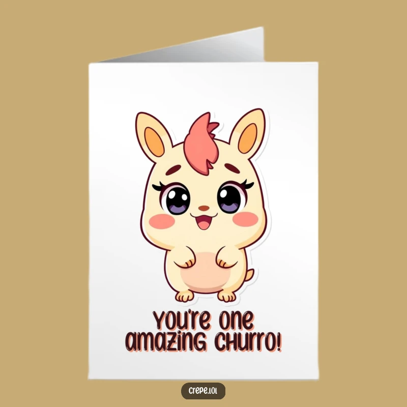 Free Printable Birthday Card: Surprised Churro, Wide Happy Eyes, Funny Downloadable Gift