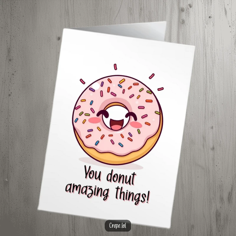 Funny Free Printable Congratulations Card: A joyful donut with sprinkles mid-bounce, celebrating good news with energy.