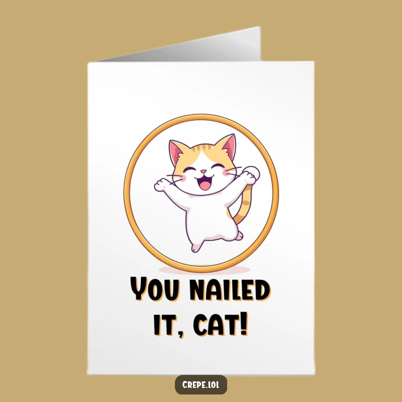 Free Printable Congrats Card: Cat Through Hoop, Celebrate Success Downloadable Gift