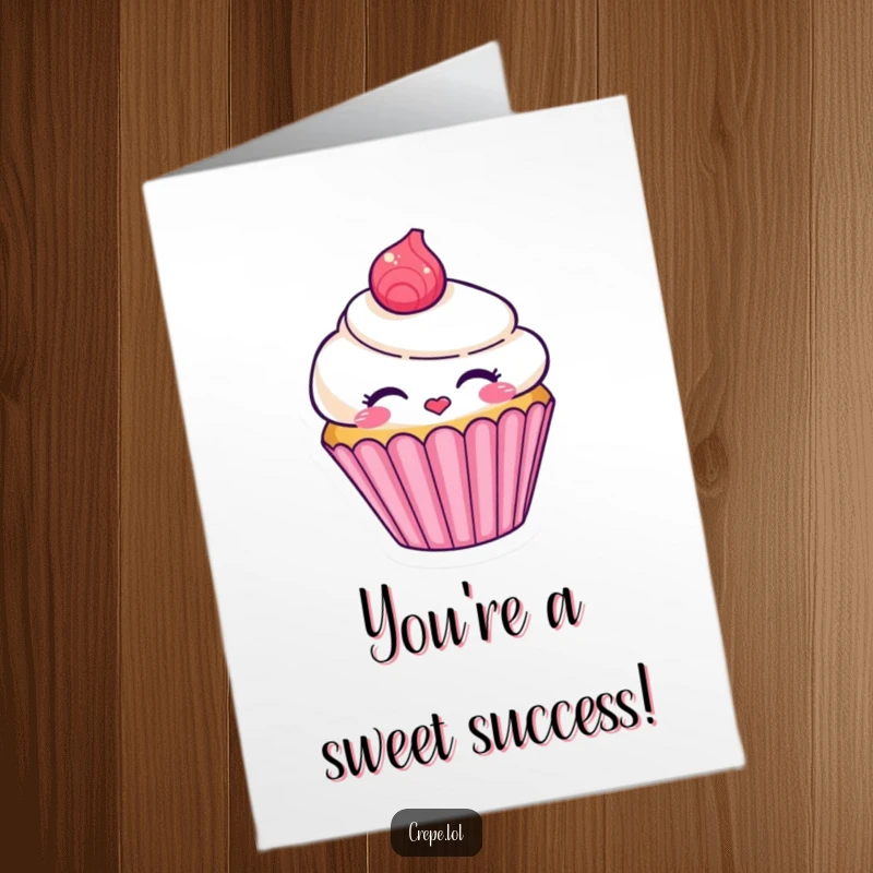 Funny Free Printable Congratulations Card: A charming cupcake character blowing a sweet kiss.