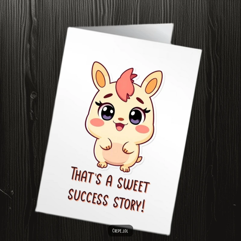 Funny free printable congratulations card featuring a churro character looking surprised with wide, happy eyes at their success.