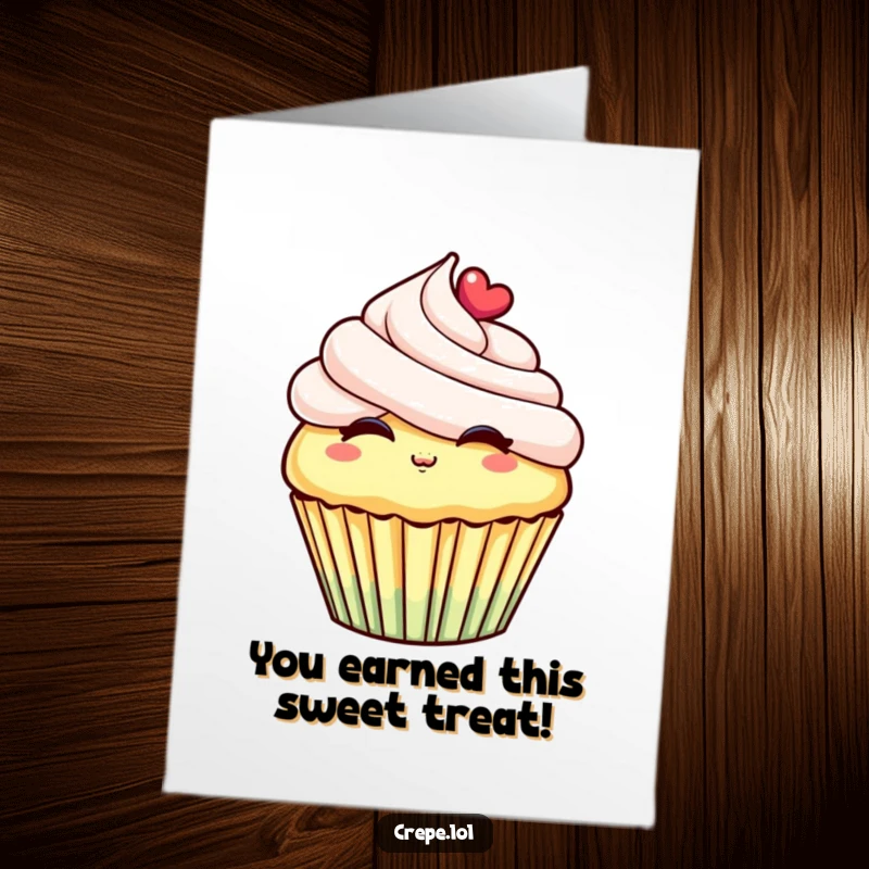 Funny free printable congratulations card with a cheerful cupcake blowing a kiss, celebrating achievements with sweet affection.