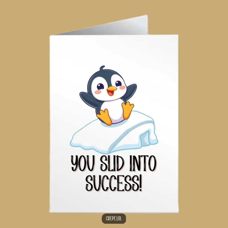 Free Printable Congrats Card: Penguin Slide, Celebrate Success Downloadable Gift