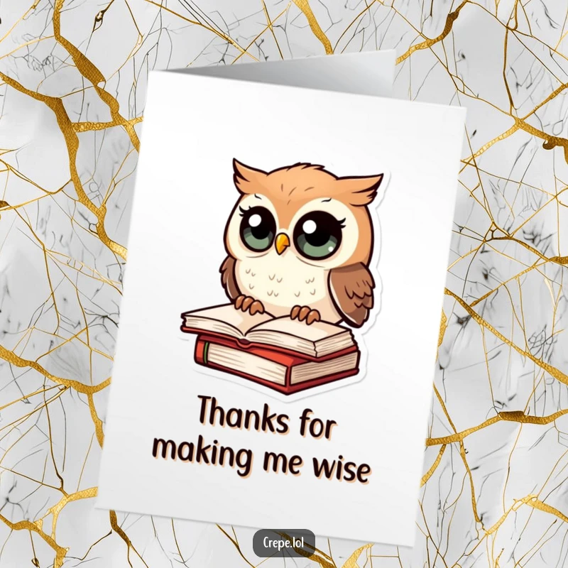Funny Free Printable Thank You Card: Amazed owl on book, expressing surprise and gratitude, print at home.