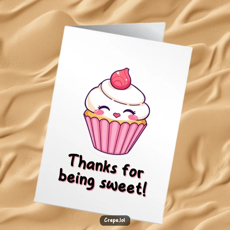 Funny Free Printable Thank You Card: A cute cupcake character blowing a sweet kiss.