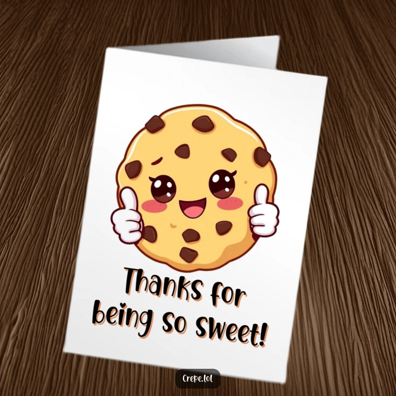 Funny Free Printable Thank You Card: A joyful cookie with chocolate chips gives a huge thumbs up to express gratitude.