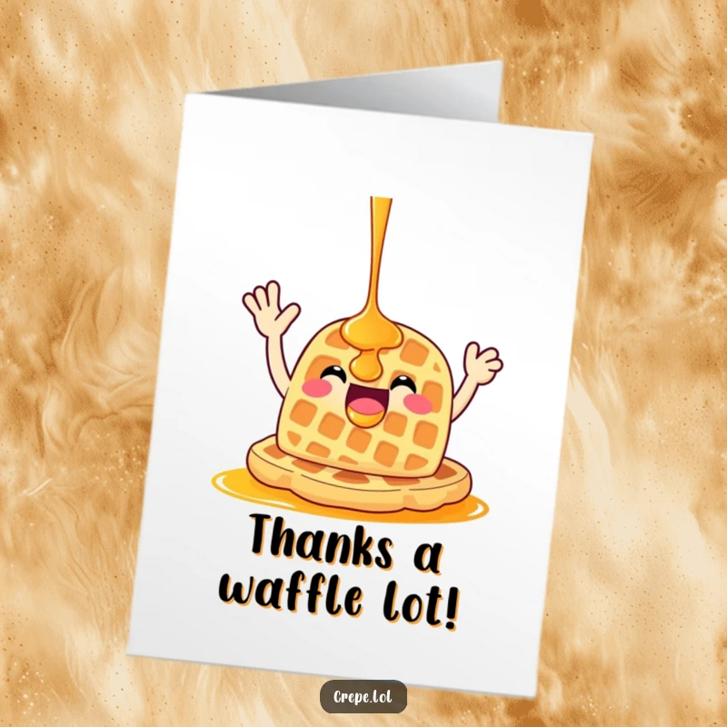 Funny Free Printable Waffle Thank You Card: A happy waffle with syrup waves enthusiastically to say thanks.