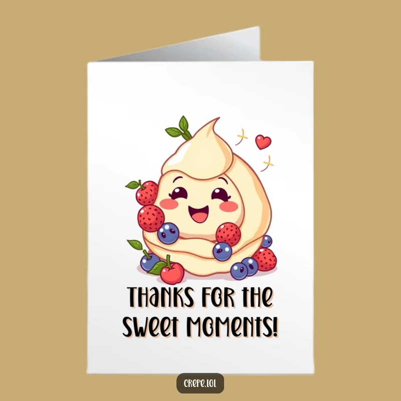 Free Printable Funny Thank You Card Smiley Crepe with Berries, Grateful Downloadable Greeting Gift