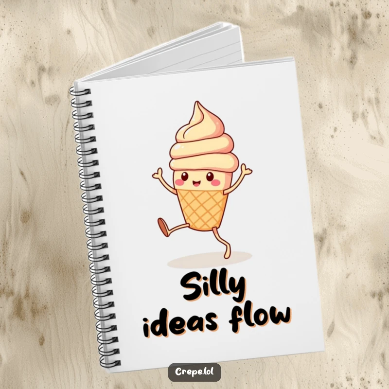 Funny cute ice cream cone with legs doing a silly dance, inspiring creativity within this humorous notebook.