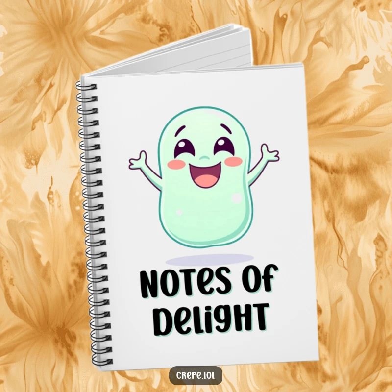 Funny laughing jellybean with wide eyes jumping for joy, inspiring creativity within this humorous notebook.