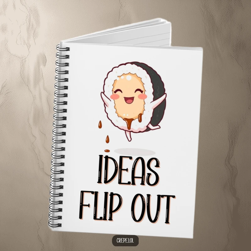 Funny Sushi Notebook: A smiling sushi roll doing a cartwheel, ideal for jotting down energetic ideas.
