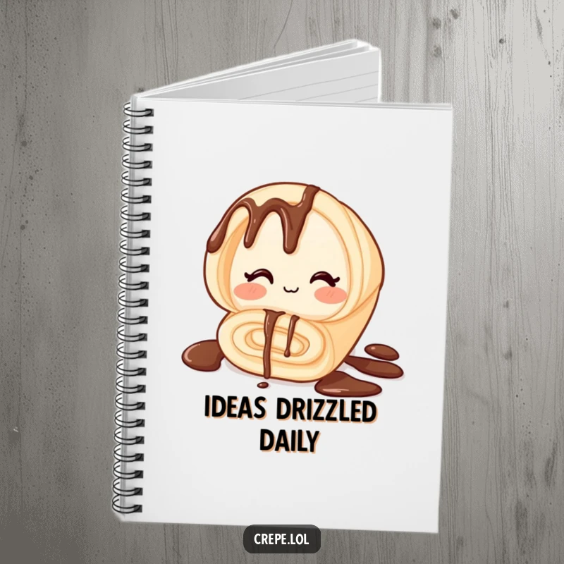 Funny notebook with a winking chocolate crepe design, ideal for journaling, note-taking, or sketching with a humorous twist.