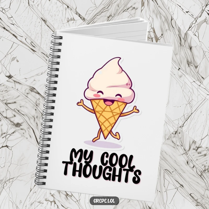 Funny Ice Cream Dance Notebook with a grinning ice cream cone happily dancing, ideal for jotting down sweet thoughts.