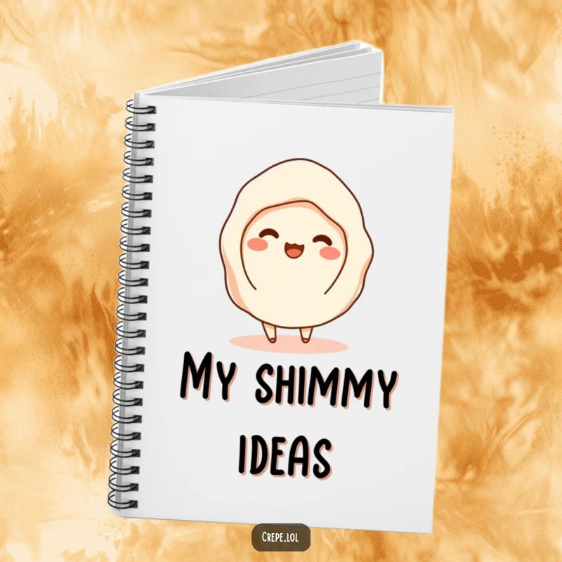 Funny notebook cover with a happy crepe shimmying, ready for delightful and quirky notes.