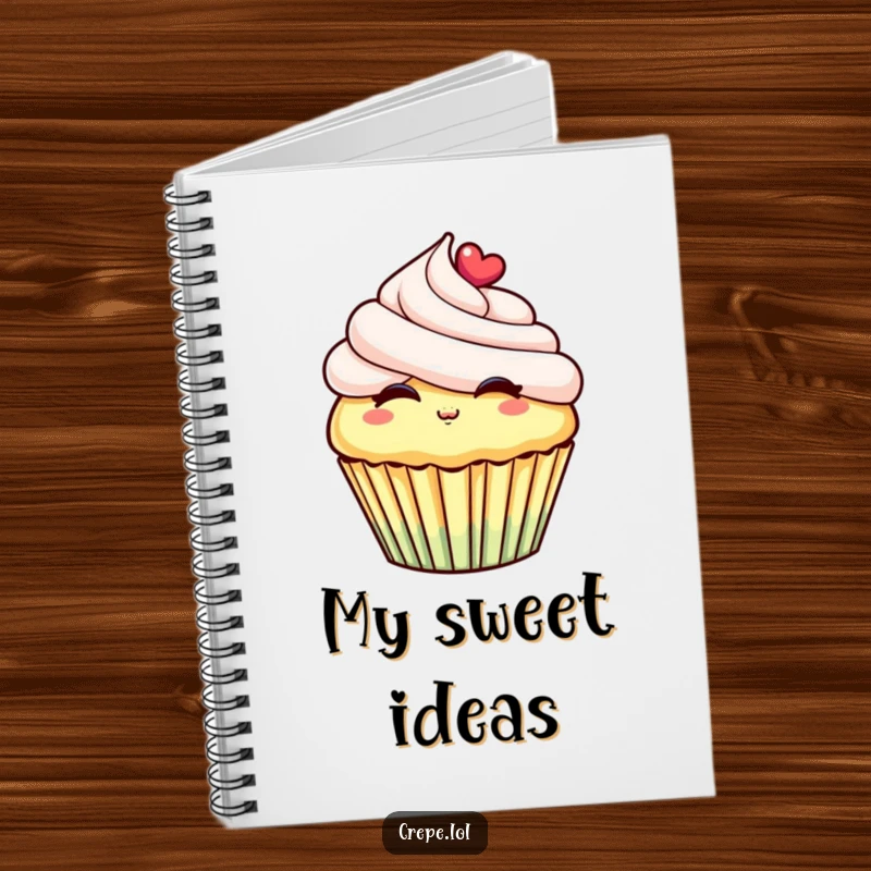 Funny notebook with a cheerful cupcake illustration blowing a kiss, perfect for capturing sweet thoughts and creative ideas.