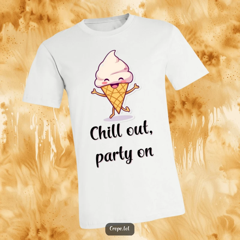 Funny Ice Cream Dance T-Shirt featuring a grinning ice cream cone enthusiastically performing a happy dance, celebrating frozen treats.