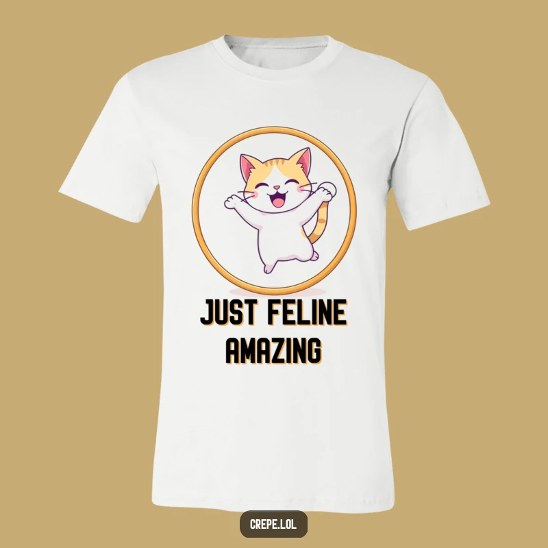 Funny Cat Jumping Hoop T-Shirt, Playful Pet Apparel for Cat Agility Fans