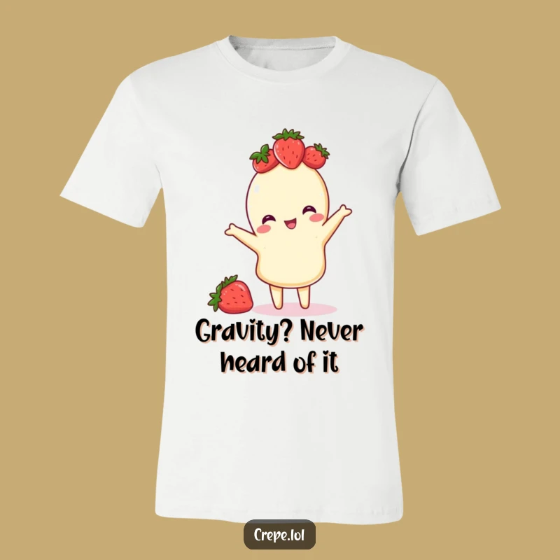 Funny Crepe Flipping T-Shirt with Strawberry Crown - Playful Gift Idea