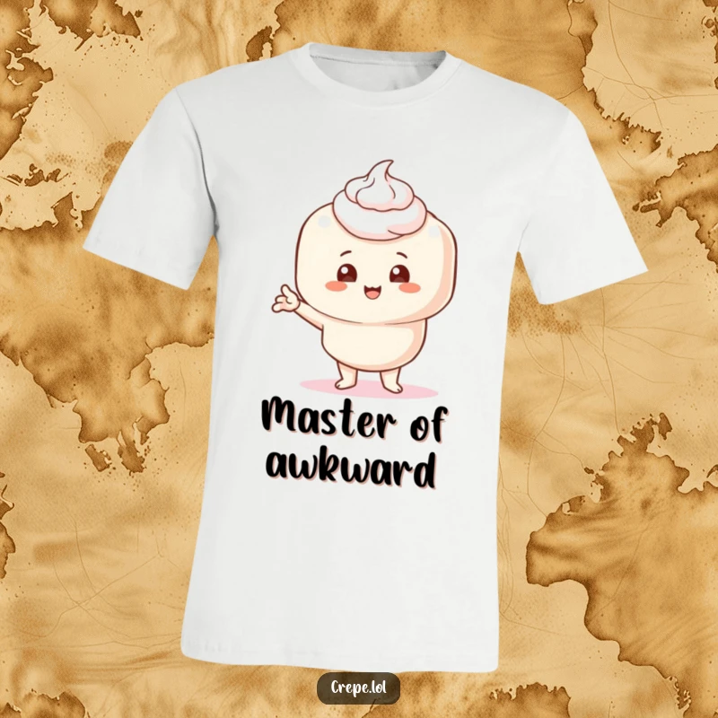 Funny t-shirt featuring a crepe topped with cream, striking a side-splittingly comical pose, perfect for laughs.