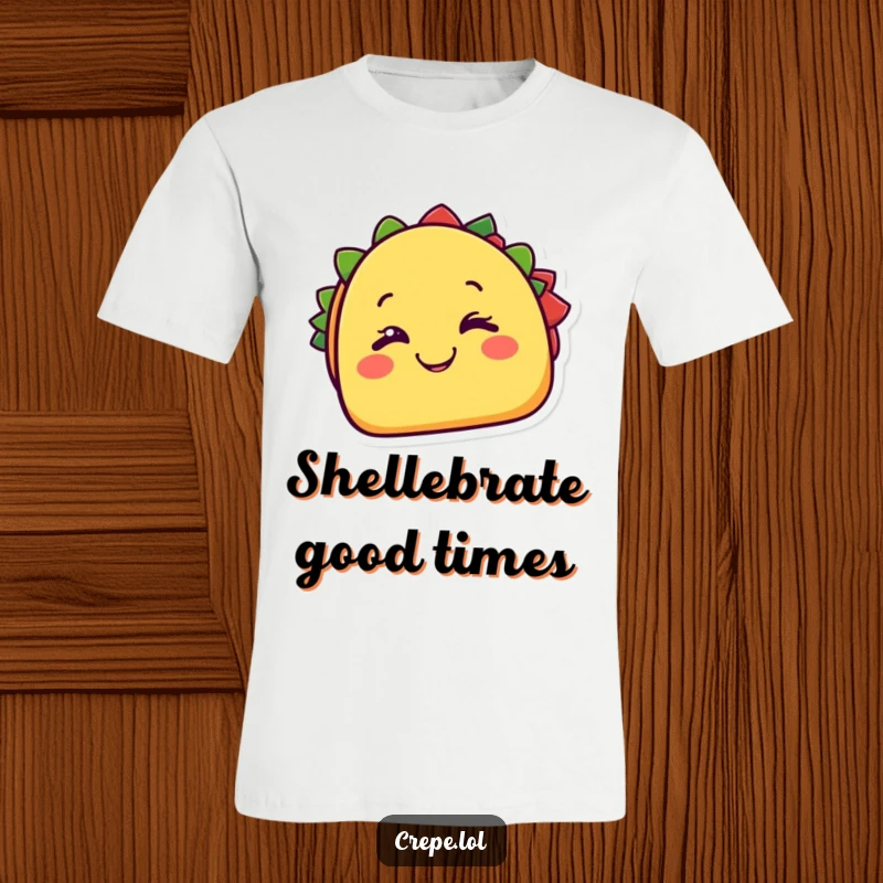 Funny taco t-shirt featuring a cheerful taco character happily winking with a cheesy grin. Fiesta-ready and fun. Gift.