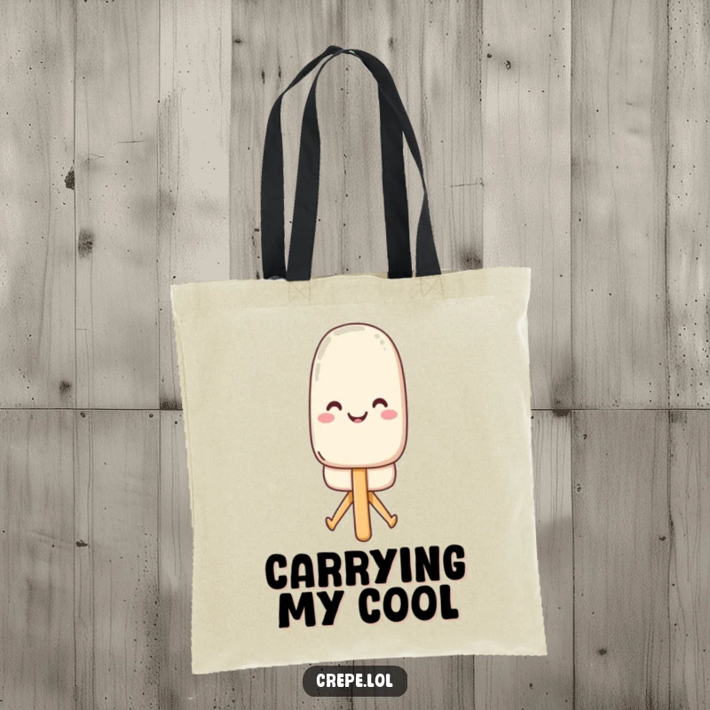 Funny popsicle tote bag featuring a smiling popsicle in a daring split, ideal for stylishly carrying your items.