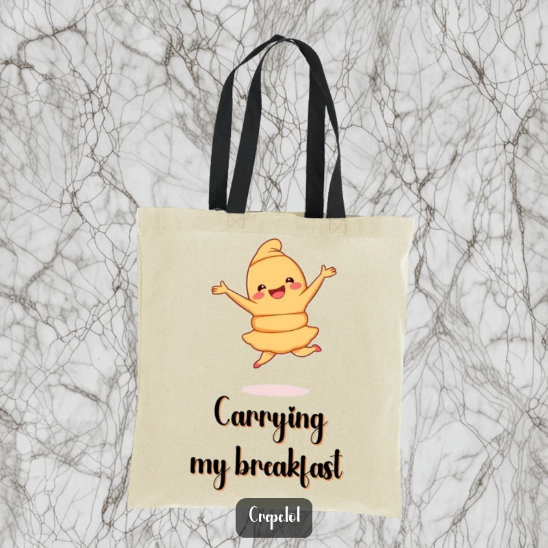 Funny Croissant Pirouette Tote Bag, ideal for shopping, with a joyful croissant gracefully spinning in a pirouette.